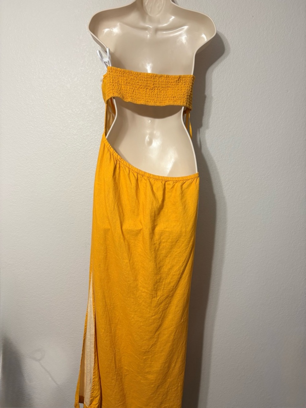 Anthropologie Celandine Strapless Cutout Maxi Dress Marigold & White Sun Print - Picture 7 of 16